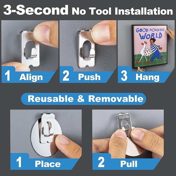 30 Pcs Claw Drywall Picture Hanger, Heavy Duty 40 Lbs No Damage Wall Frame Hooks - Image 5