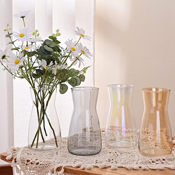 8 Inch Amber Glass Vase for Flowers, Modern Boho Table Decor | Farmhouse Vases - Image 2