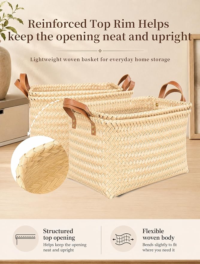 Wicker Storage Baskets, 4 Pack Woven Baskets - Image 5