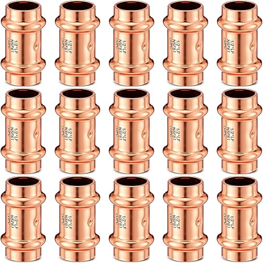 Therwen 15 Pcs Copper Pipe Press Fittings, 1/2 Inch Coupling by Therwen