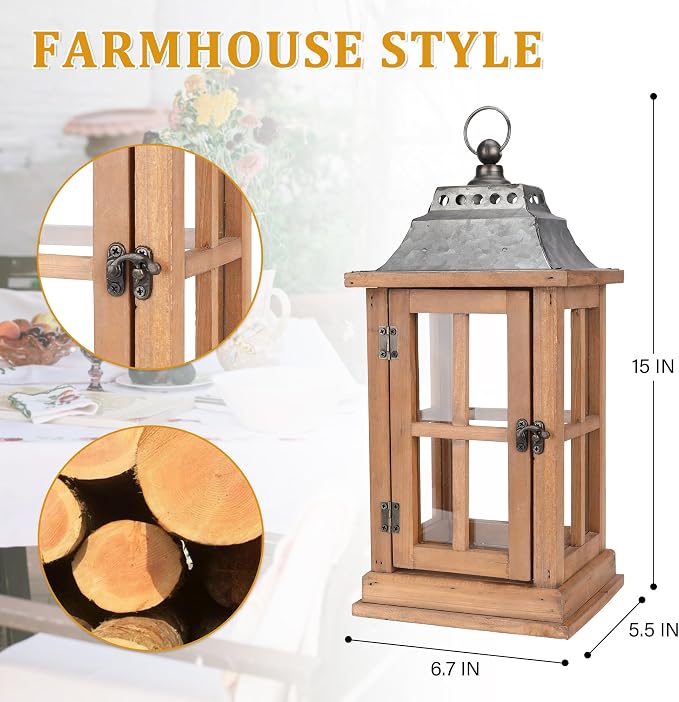 Bdor 15 Inch Outdoor Decorative Lanterns, galvanized tops, decorative candle - Image 2