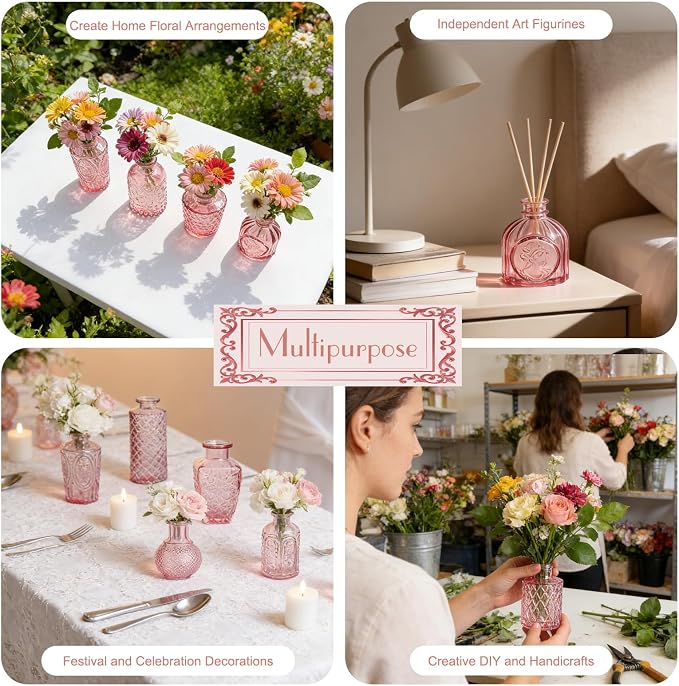 Petal Petite Small Pink Glass Bud Vase Set of 24 - Image 6