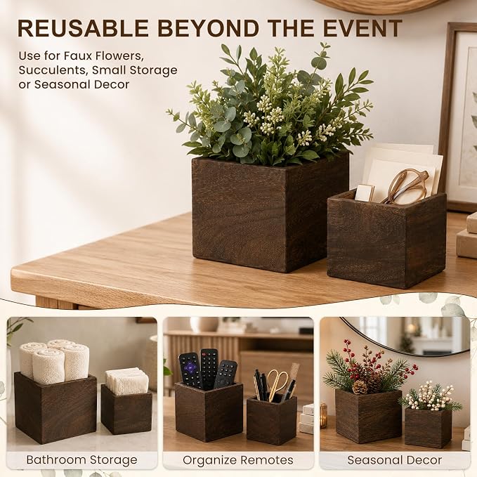 CONNOO Square Wooden Box Centerpiece Set, 12 Pack - Image 8