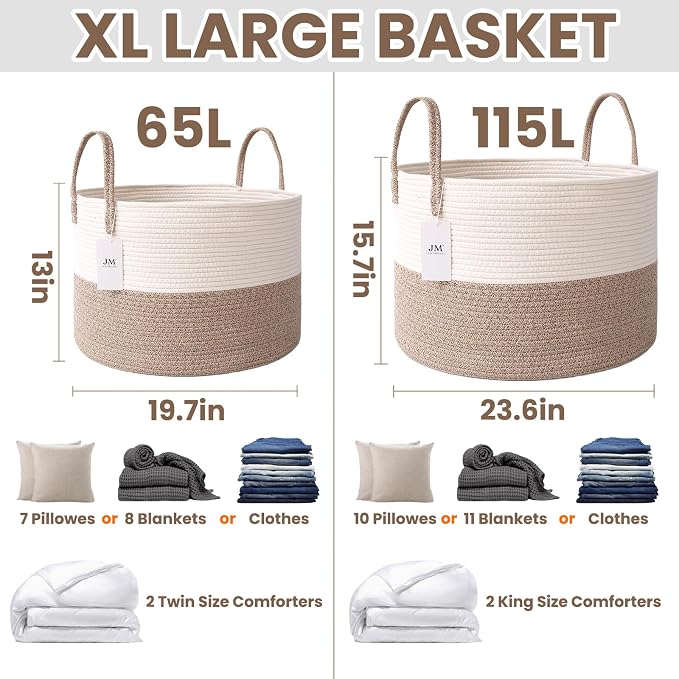 JMvicyroam 115L Extra Large Machine Washable Cotton Rope Blanket Basket | - Image 2