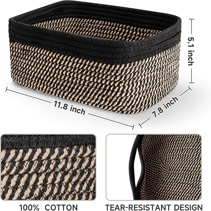 3 Pack Small Storage Baskets for Organizing, 11.8×7.8×5.1", Cotton Rope Basket - Image 2