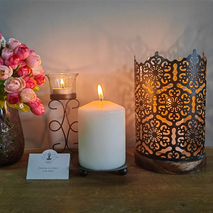 Hosley Set of 2 Black Iron Pillar Candle Holder Plates – 4-Inch Decorative - Image 8
