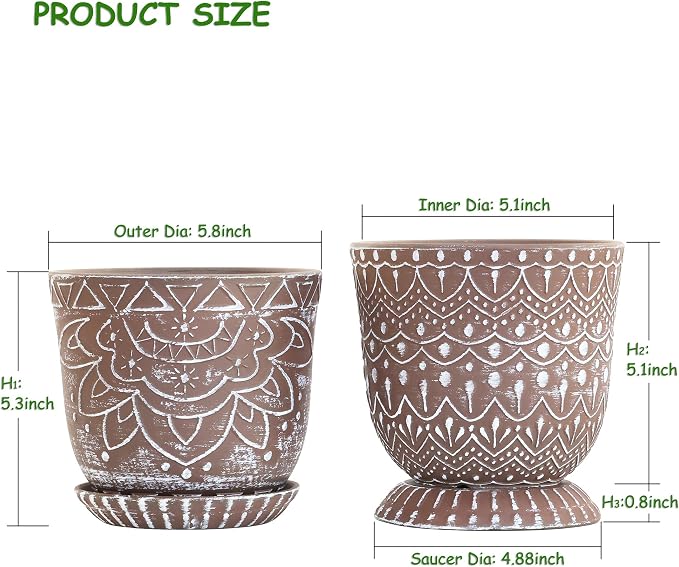 Gepege Ceramic Plant Pots, 6 Inch Indoor Planters - Image 2