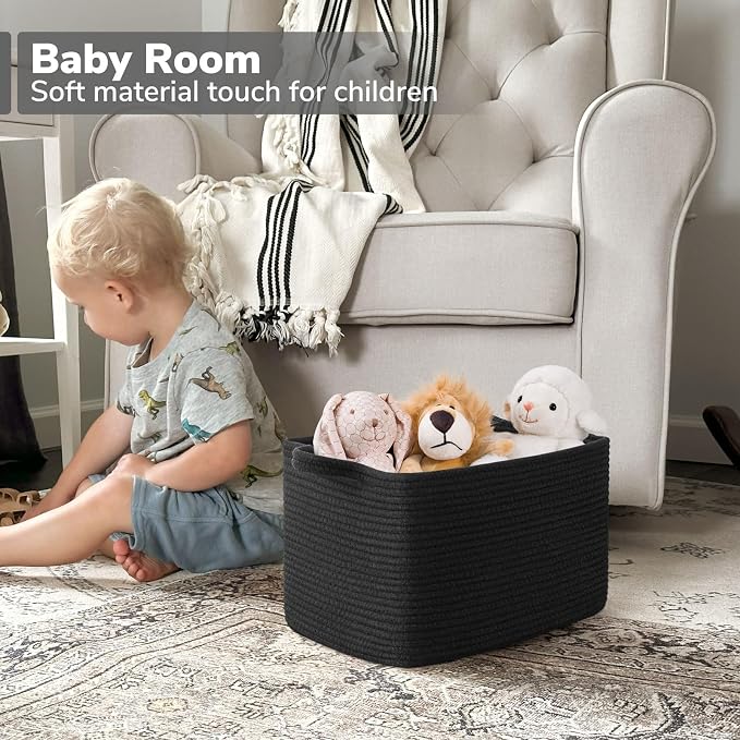 Goodpick Woven Storage Basket for Shelves, Cotton Rope Baskets for Books - Image 4