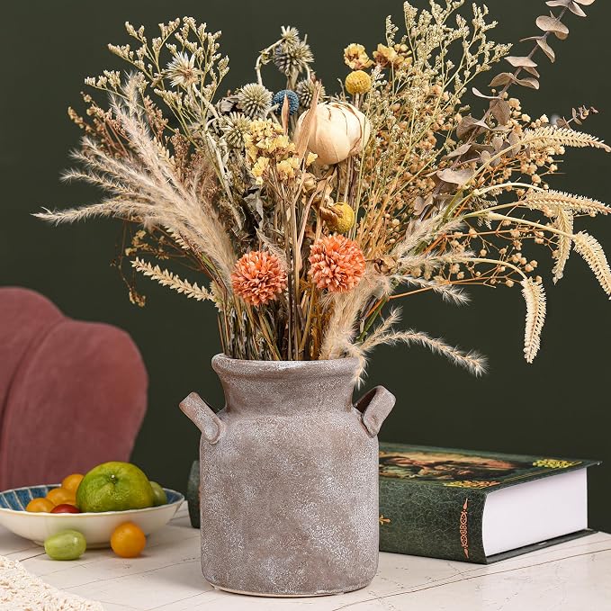 Quoowiit Ceramic Rustic Farmhouse Vase, Distressed Decorative Flower Vases - Image 6