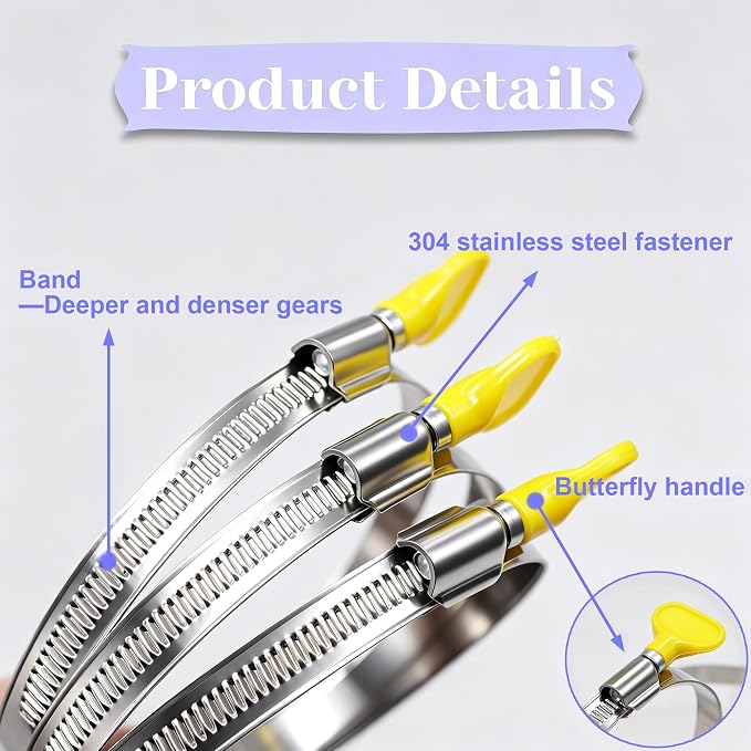 Dianrui 3 PCS Dryer Hose Clamp 4 Inch Hose Clamp Stainless Steel Thumb Screw - Image 3