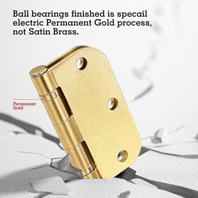 TDCHINGES Rounded Door Hinges Brushed Brass 3.5 Inch 5/8" Gold Lasting Mute | 3 - Image 3