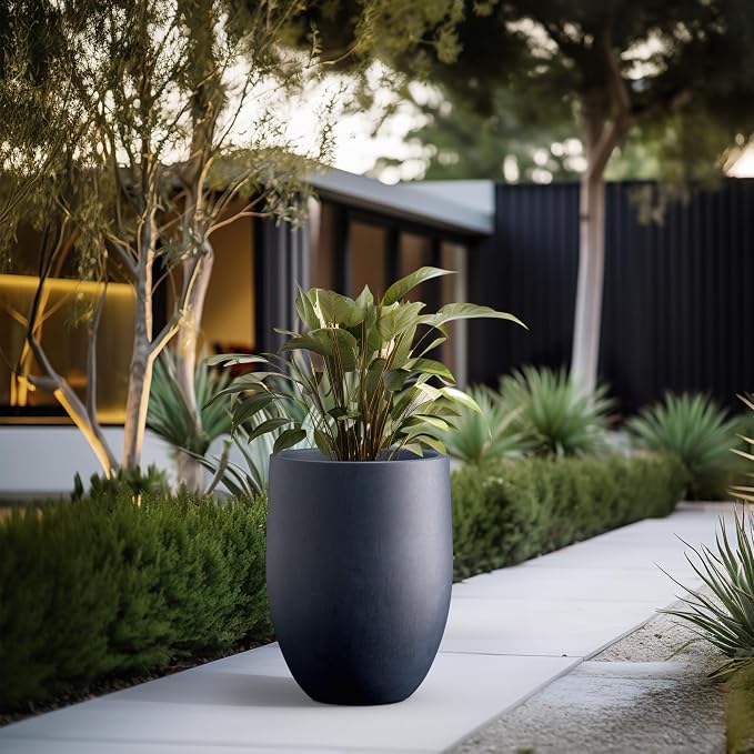 Kante Large Round Bullet Dusty Blue Concrete Planter 21.7" Tall, Outdoor | - Image 6