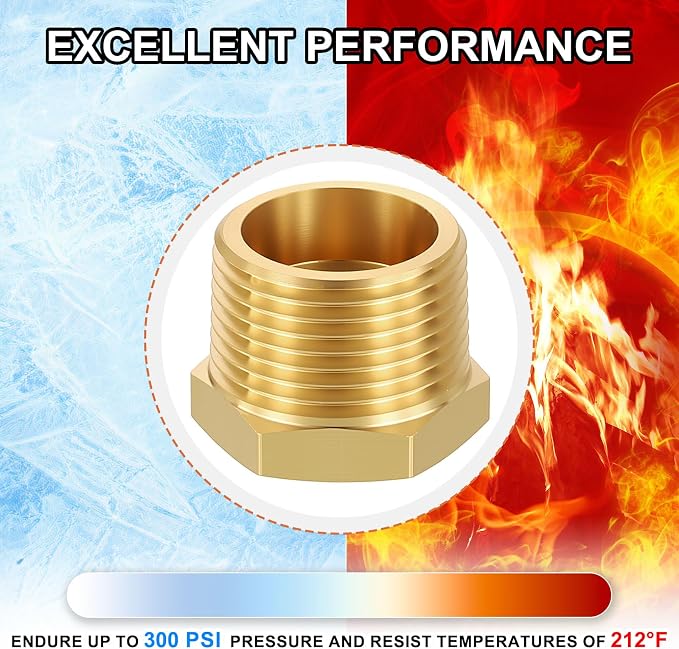 5 Pack Male to FeMale Adapters, 3/4" MNPT x 3/8" FNPT Threaded Brass Hex - Image 7