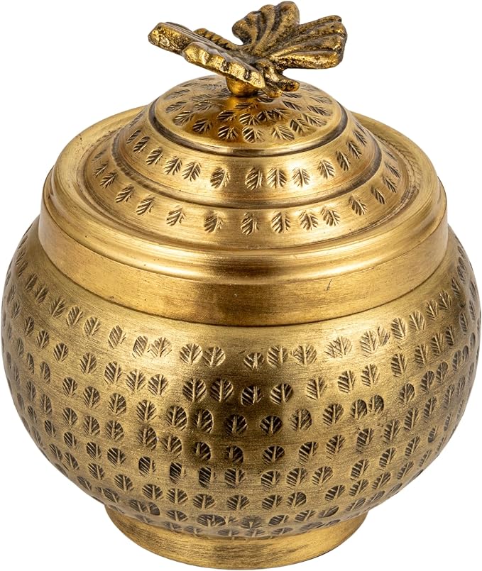 Creative Co-Op Round Hammered Metal Container by Unknown