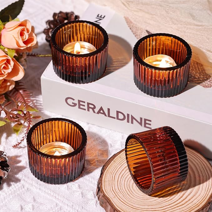 24 Pack Amber Tealight Candle Holders, Glass Votive Candle Holders | Fall - Image 3