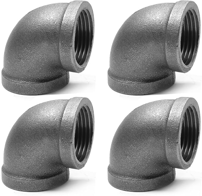 Black Cast Iron 90 Degree Elbow, Female Pipe Fitting, 1/2 Inch Size, by SNGSPKPipeFittings