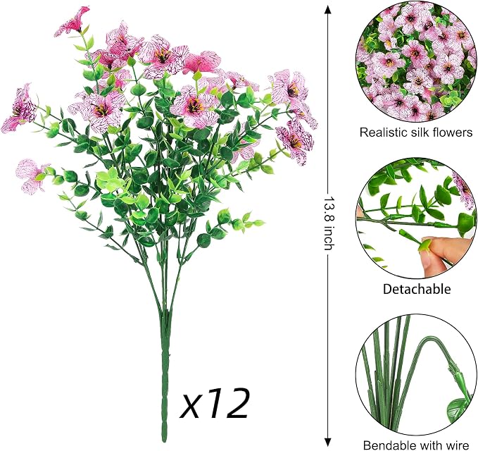 12 Pcs Artificial Flowers for Outdoors Decorations, UV resistant, faux plastic - Image 2