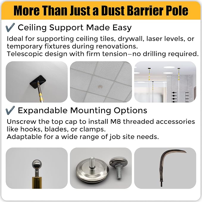 MAYOKEN 4 Pack 16FT Dust Barrier Poles Dust Containment System Construction - Image 8