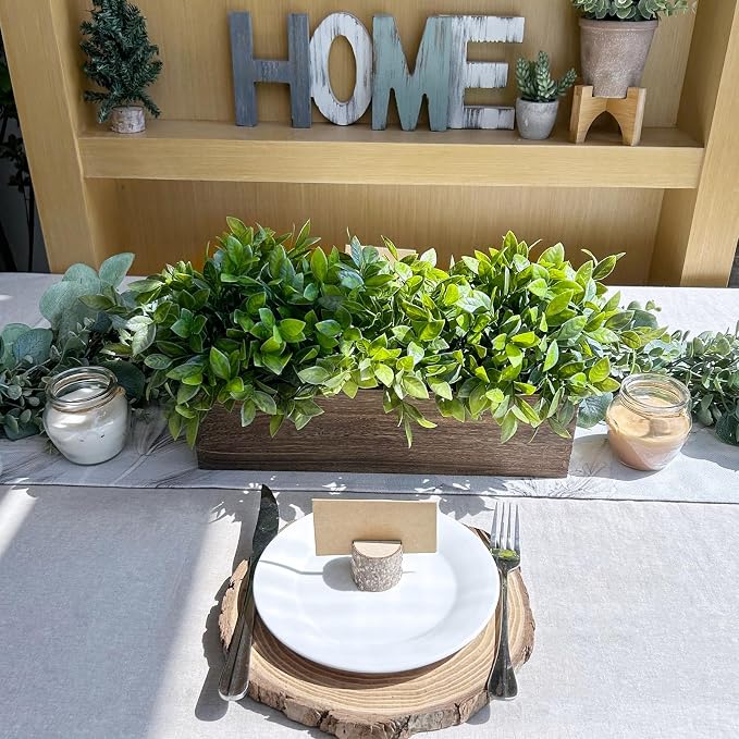 Winlyn 14" Artificial Boxwood Plants in Rectangular Wood Planter Farmhouse - Image 5