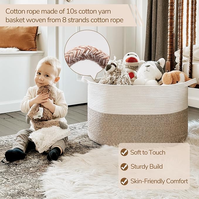 INDRESSME XXXLarge Woven Rope Blanket Basket Living Room Light Brown, 90L | - Image 2