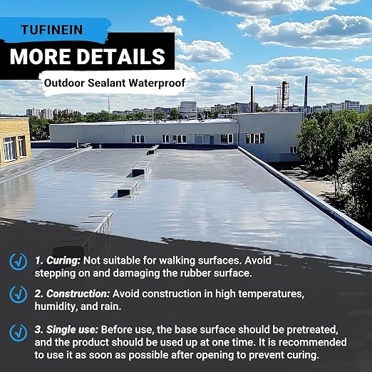 Rubber Liquid Waterproof Sealant, TUFINEIN 53oz/1.5kg Neutral Gray Quick Drying - Image 9