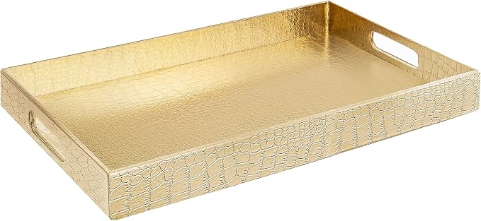Home Redefined 17.5"x12" Gold Glossy Crocodile Faux Leather Serving Tray by HomeRedefined