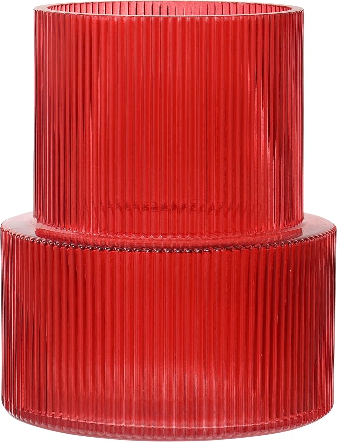 Ribbed Glass Vase, Flower Vase, Fluted Red Vases by YANWE
