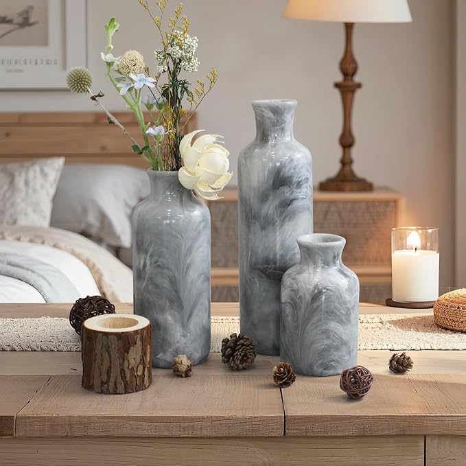 Resin 3 Piece Decorative Vase Set, Mantel and Shelf Decor. Boho Style Vases - Image 2
