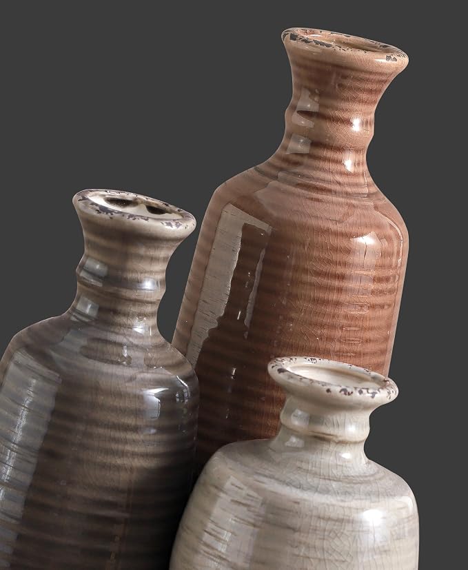 Ceramic Vases Set of 3, Neutral Rustic Farmhouse Vases Home Decor Decorative - Image 3