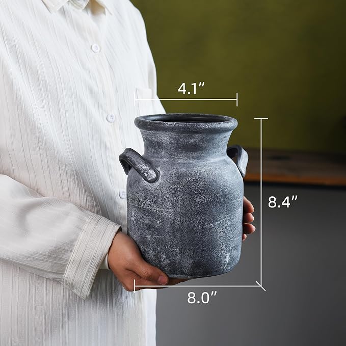 Quoowiit Ceramic Rustic Farmhouse Vase, Distressed Decorative Flower Vases - Image 5