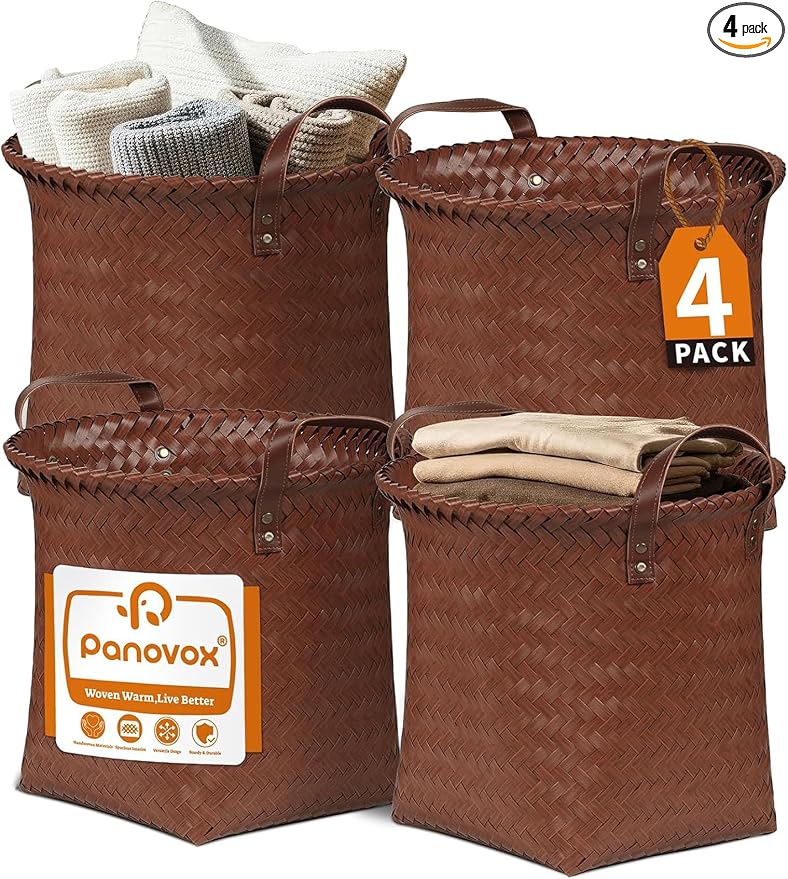 Wicker Storage Baskets, 4 Pack Woven Baskets by Panovox