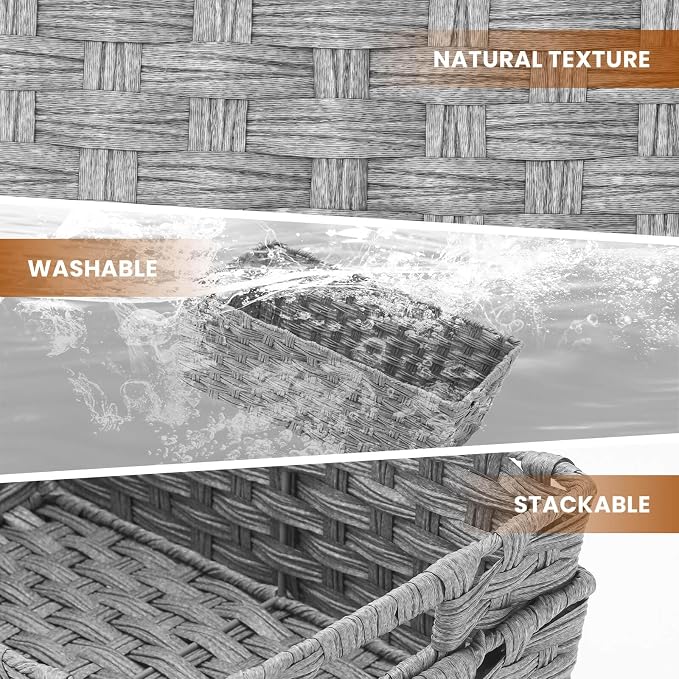 Onlytak Large Wicker Storage Basket, Metal Frame, Washable Waterproof, Woven - Image 3
