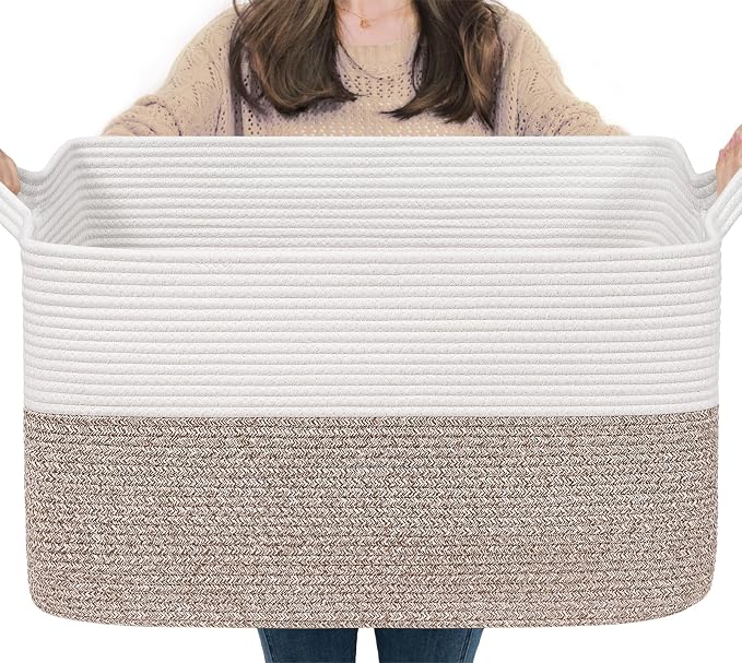Goodpick 75L Extra Large Woven Blanket Basket, Toys & Clothes, Cotton Rope by Goodpick
