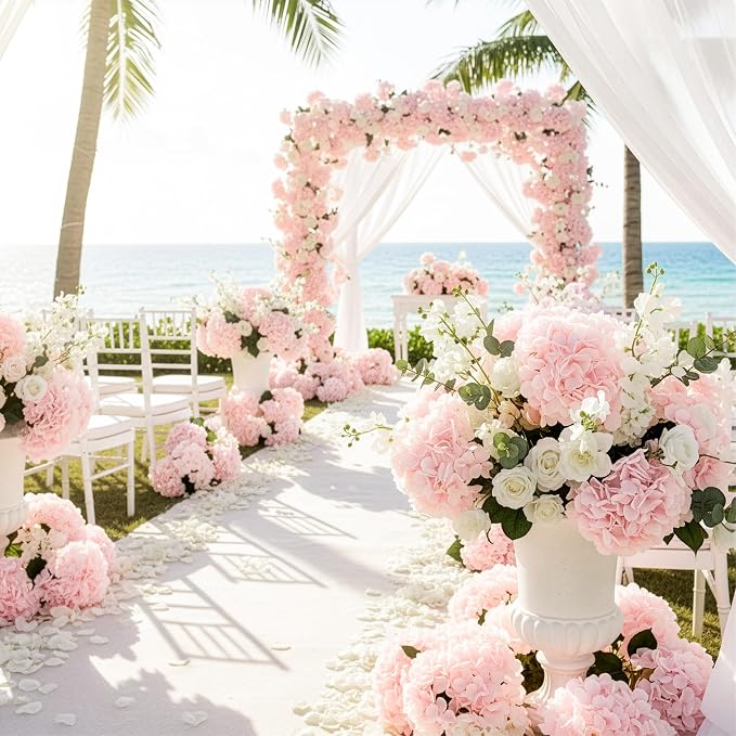 Auihiay 204Pcs Pink Hydrangea Artificial Flowers Bulk, Silk Hydrangeas | - Image 7
