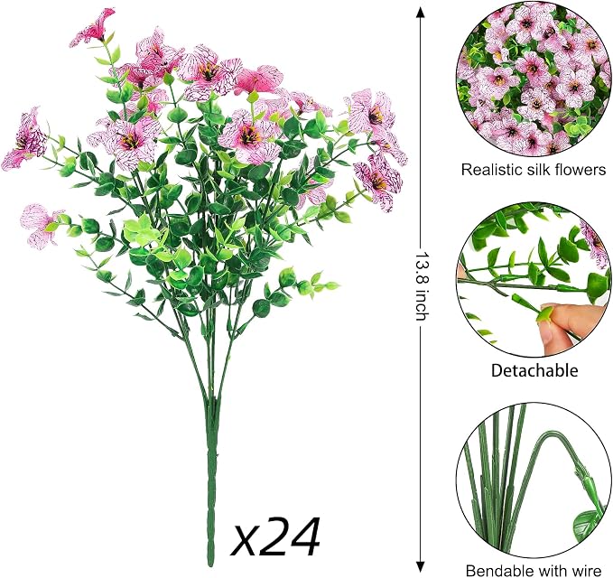 24 Pcs Artificial Flowers for Outdoors Decorations, UV resistant, faux plastic - Image 2