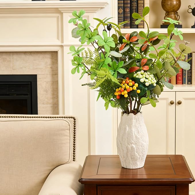 K&Y Realistic Artificial Potted Plants Olive Wild Fern Berry Decor Low - Image 2