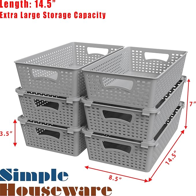Simple Houseware Stackable Plastic Woven Basket Organizer, 6 Pack - Image 3