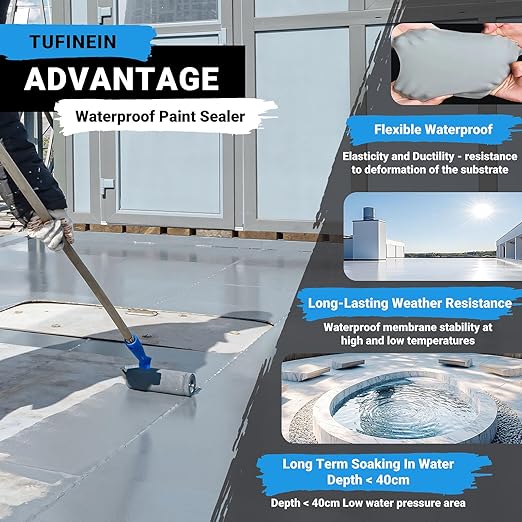 Rubber Liquid Waterproof Sealant, TUFINEIN 11 LB/5 KG Neutral Gray Quick Drying - Image 2