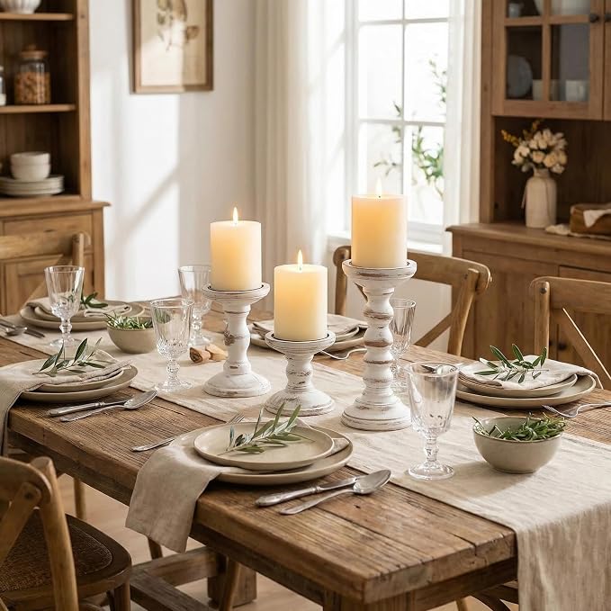 Romadedi Wood Candle Holders for Pillar, Farmhouse Decor, for Mantle, Dinning & - Image 5