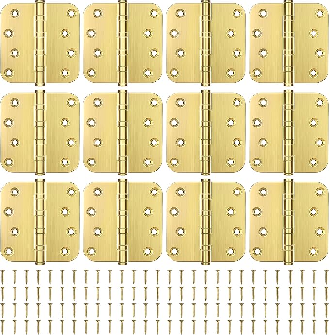 KOLET 4 Inch Brushed Gold Ball Bearing Door Hinges 5/8'' Radius 12 Pack | - Image 9