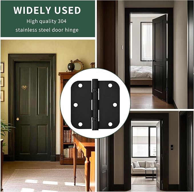 304 Stainless Steel 3.5 Inch Matte Black Door Hinges Interior Hinges 5/8" - Image 5