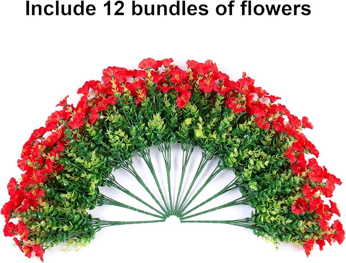 Artificial Flowers for Outdoors Fake Plants Outside Decoration, 12 Bundles Silk - Image 5