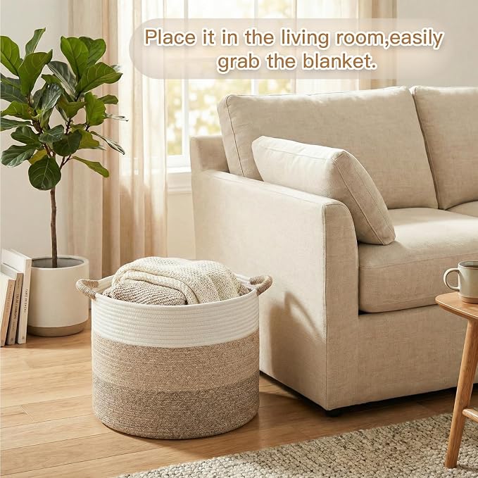 Artfeel 100L Large Cotton Rope Basket, Decorative Woven Blanket Storage - Image 4