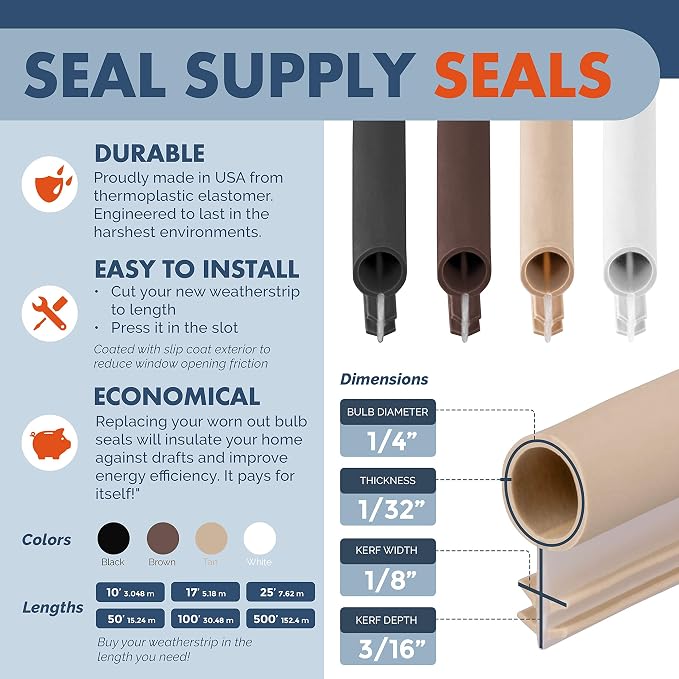 Window Weatherstrip Seal 1/4" Bulb Bubble Kerf Mount 4 Colors & 6 Length Options - Image 4