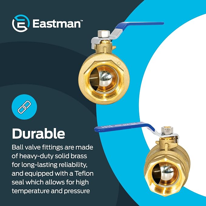 Eastman 2 Inch IPS Heavy Duty Full Port Ball Valve, Brass Plumbing Fitting - Image 4