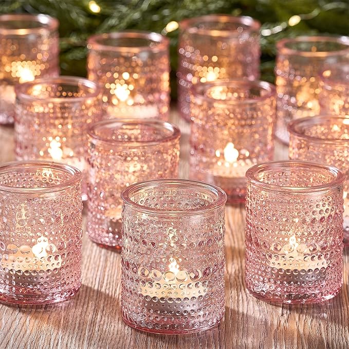 24 Pack Clear Glass Votive Candle Holders, Vintage Candle Holder by Qipecedm
