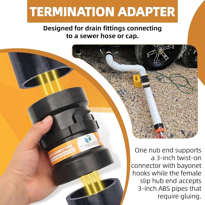TonGass RV Sewer Hose Fitting Adapter to PVC | ABS Plastic, RV Sewer Connection - Image 4