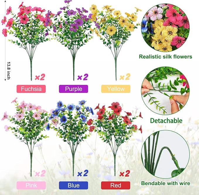12 Pcs Artificial Flowers for Outdoors Decorations, UV resistant, faux plastic - Image 2