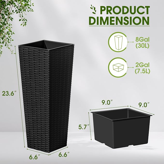 Devoko Resin 23.6'' Tall Planters Set of 2, Large Taper Outdoor Planter | - Image 7