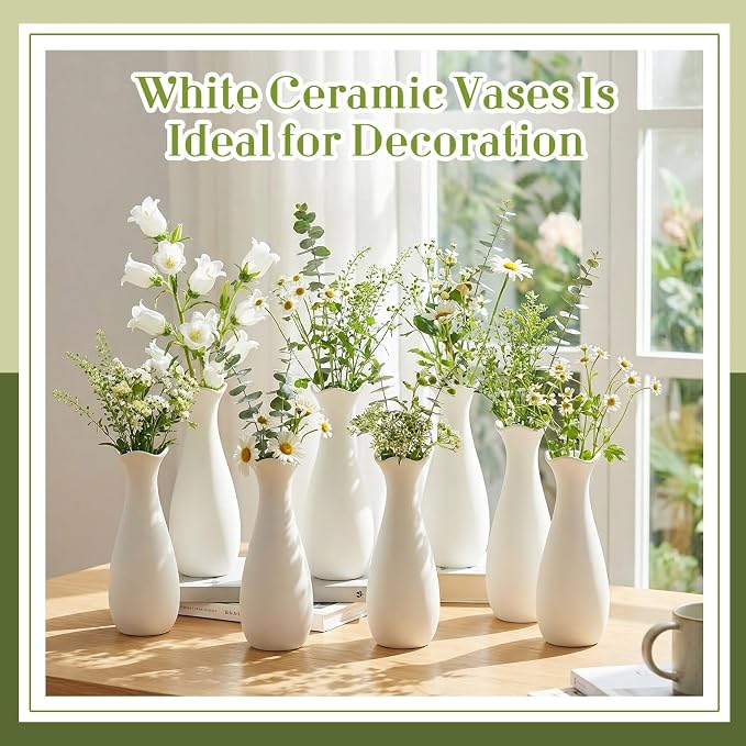 Qinyoung White Ceramic Bud Vase Set of 8 - Image 7